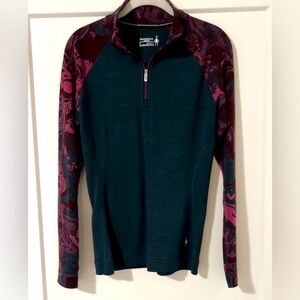 Smartwool Women's Merino 1/4 Zip Pullover - Teal Body with Berry Accent